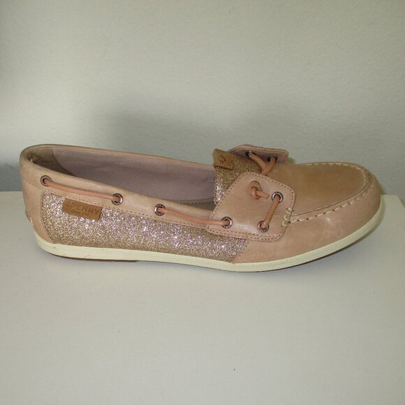 Sperry Top-Sider Womens Tan Leather Gold Sequins Boat Shoe NWOB - Size 11M - Picture 3 of 8